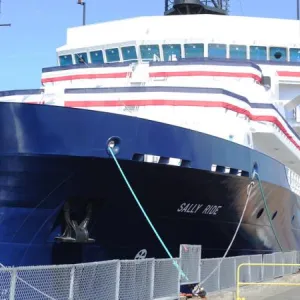 The bow of an oceanographic research ship